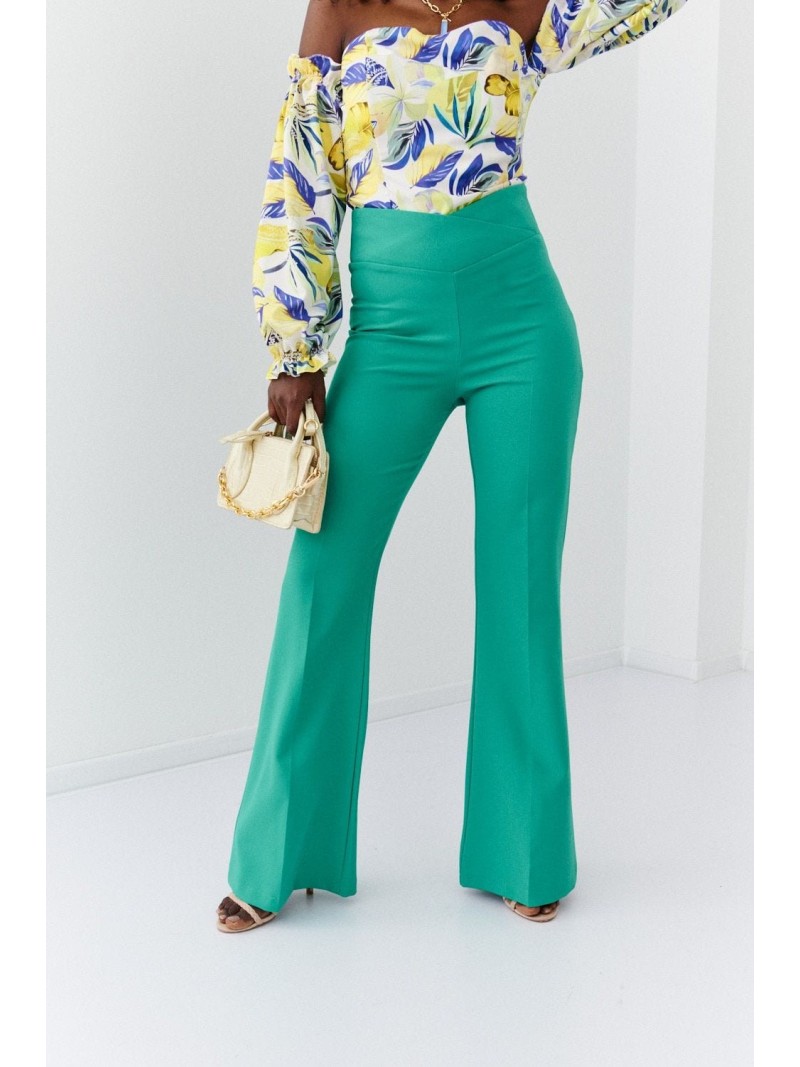 Elegant women\'s trousers with wide legs, green 05018 - Online store - Boutique